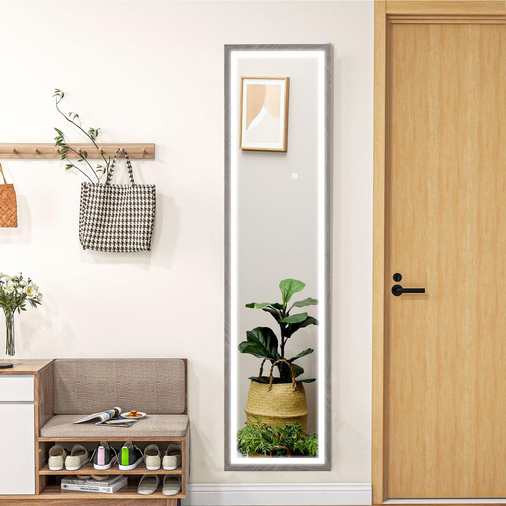 LED Full-Length Mirror, 40 x 160 cm, Touch Control, Dimmable, 3 Colors, Grey