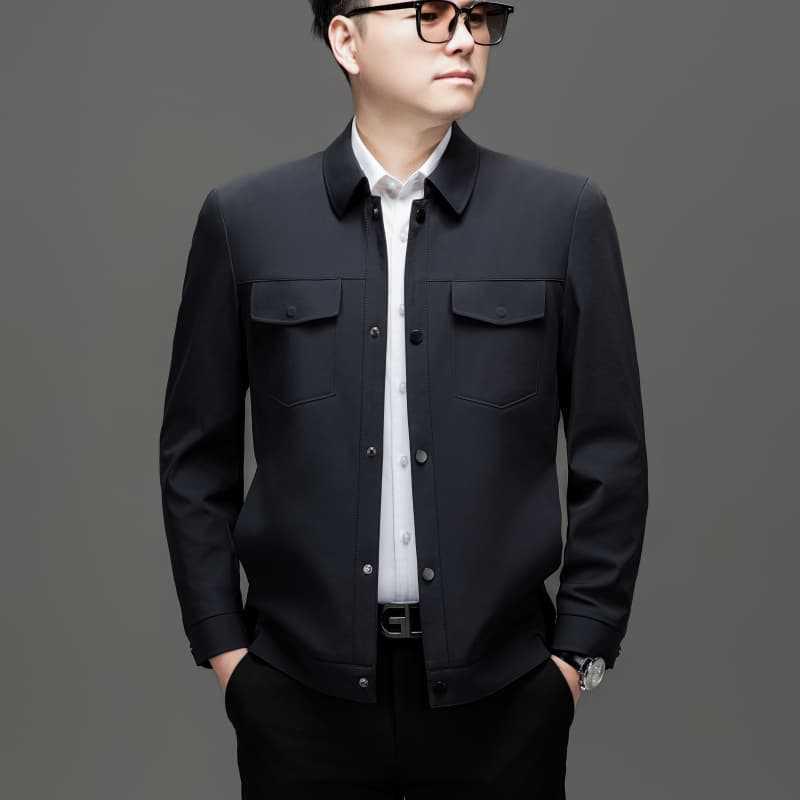 Men's Retro Business Casual Lapel Jacket - Autumn/Winter, Loose Fit, Middle-Aged Dad Style Zhongshan Coat
