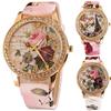 Women Rhinestone Inlaid Flower Round Dial Faux Leather Band Quartz Wrist Watch Fashion Quartz Wrist Watch Women