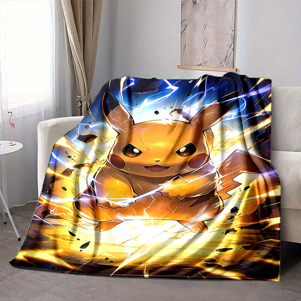 1Pc Pikachu'S Electric Burst Flannel Blanket, Soft And Comfortable, Casual Warm, Camping Travel, Christmas, Halloween Xmas Gift N1323