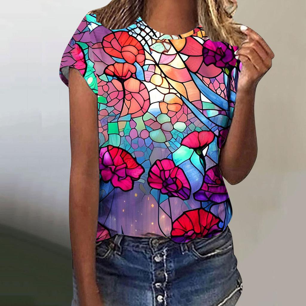 Женская футболка с принтом «Цветок, птица, бабочка» 3D Футболка женская модная футболка с круглым вырезом и коротким рукавом