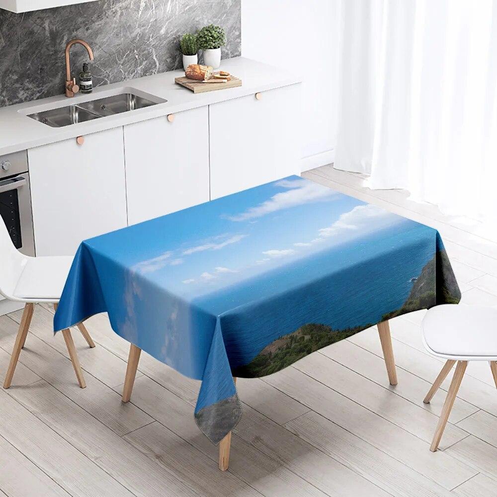 Beach Tablecloth Seaside Scenery Anti-fouling Waterproof Rectangular Kitchen Dining Table Home Decoration
