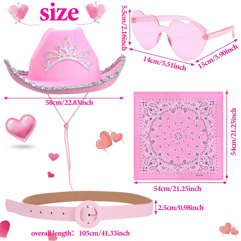 4 Pcs Cowgirl Hat Pink Cowboy Hat Tiara Pink Cowgirl Hat