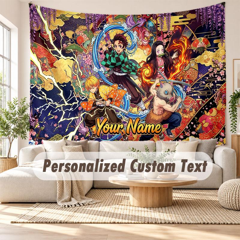 Custom Name Wall Hanging Tapestry,Demon Slayer Decorative Backdrop Tapestry For Dorm Home