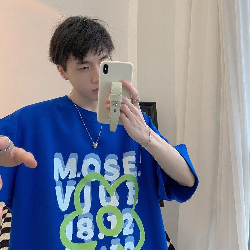 2024 Summer Short Sleeved T-Shirt For Men'S Trendy Five Inch Sleeve Versatile Casual Loose Student Half Sleeved T-Shirt Daily Fashion Printed Top