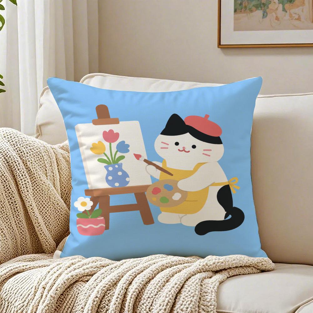 Colorful Cartoon Cute Kitten Pillow Case Organic Short Plush Cushion Covers Breathable Washable WrinkleResistant