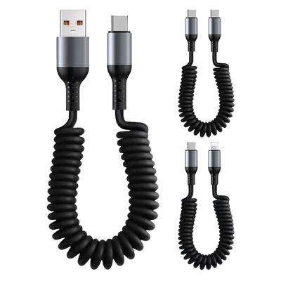 100/66 Вт USB Type C Пружинный Телескопический Кабель Быстрой Зарядки 6 А Пружинный Короткий Кабель для Передачи Данных Автомобильное Зарядное Устройство для Телефона USB-кабель для iPhone 16 15