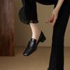 Temperament Retro Loafer Small Leather Shoes Style Thick Heel Low Heel One Pedal Comfortable Deep Mouth Square Buckle Single Shoes Women