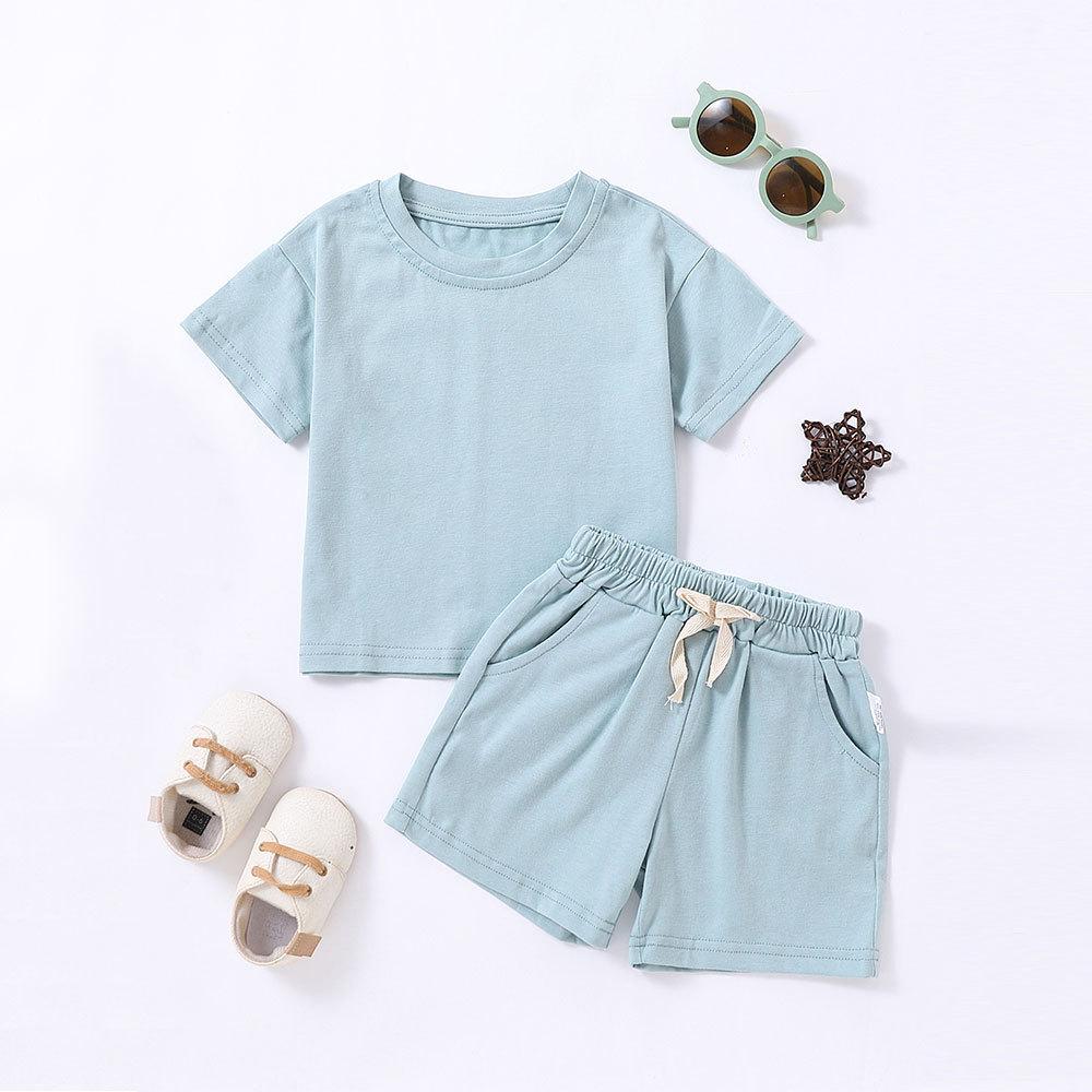 Летние детские костюмы для мальчиков и девочек маленьких и средних размеров, детские хлопковые шорты с короткими рукавами, однотонные повседневные универсальные