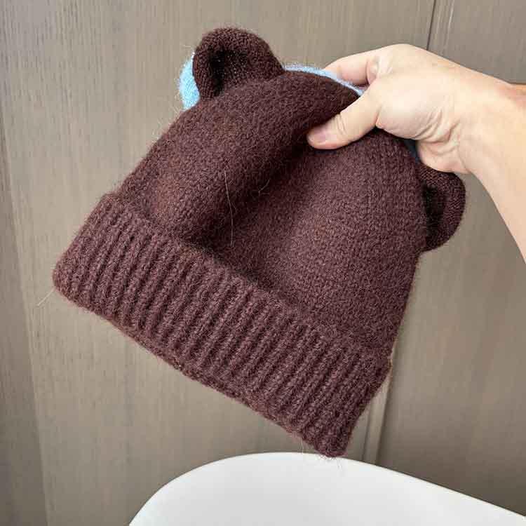 Cream Bear Sweet Cute Wind Ears Woolen Hat Ladies Autumn And Winter Pullover Knitted Warm Ear Protector Woolen Hat