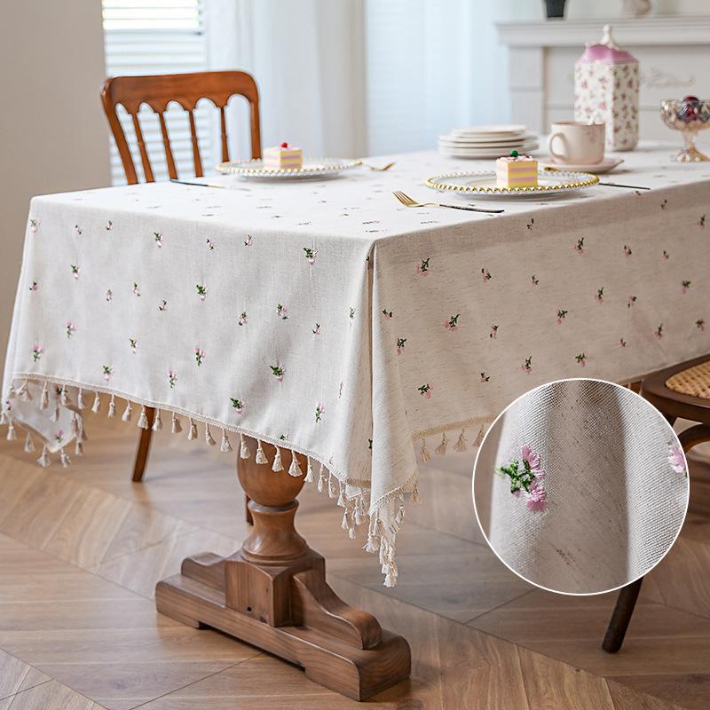 Amazon Popular Japanese-Style Striped Linen Tablecloth Tables And Chairs Simple Plain Tassel Atmosphere Decorative Cloth Dining Table