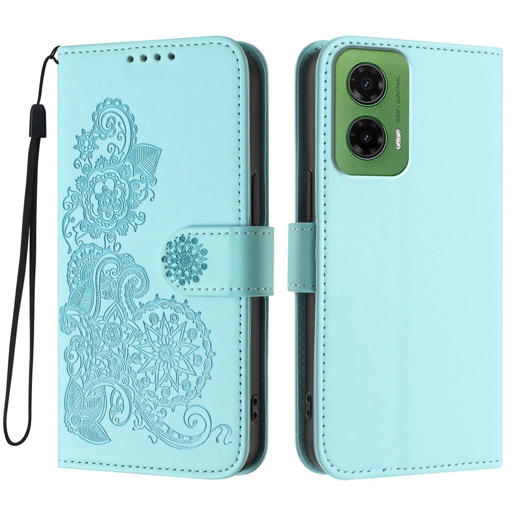 Для Motorola Moto G35 5G Чехлы для телефонов Кожаный кошелек с цветком мандалы Мобильная крышка со шнурком