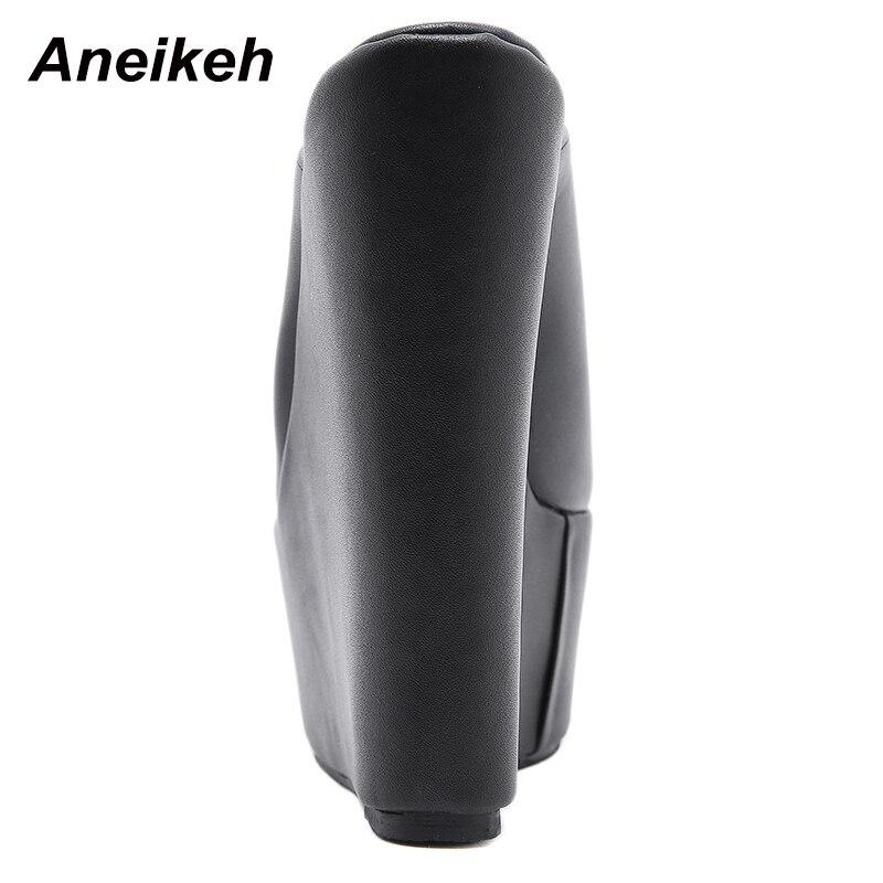 Aneikeh/летние модные женские шлепанцы, пикантные туфли на платформе из искусственной кожи на танкетке с открытым носком, римская обувь для вечеринок, сандалии-мулы, размер 35–42, элегантная новинка 2024 г.