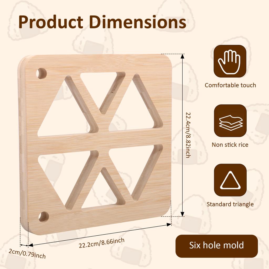 2Pcs Triangles Sushi Mold Bamboo Rice Ball Mold Set with Press Plate Japanese Rice Ball Making Frame Kit for Kitchen Accessories