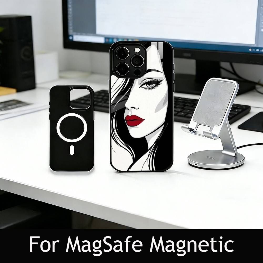 Чехол для телефона с линейным рисунком Для iPhone17,16,15,14,13,12,11 Plus,Pro Магнитный Для Magsafe Беспроводная зарядка