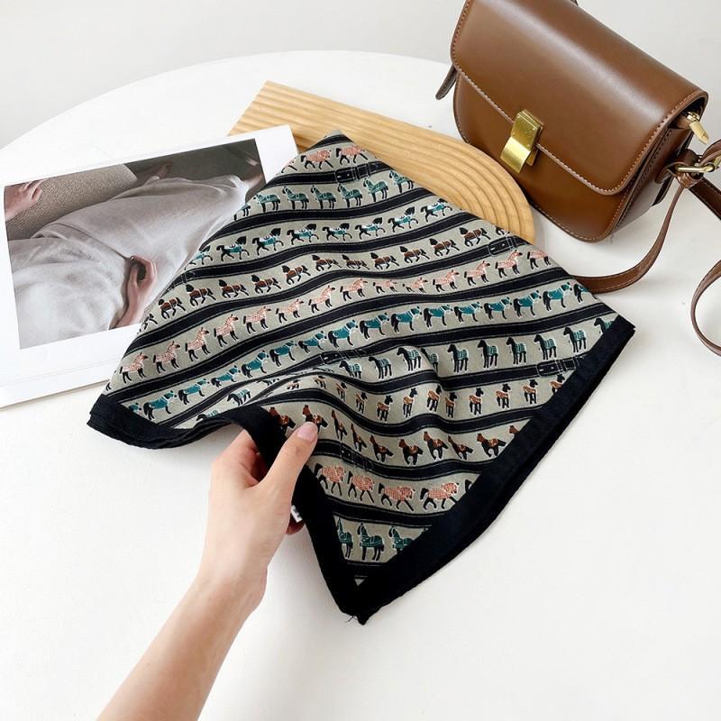 Herringbone Square Scarf Pony Printing Silk Scarf Retro Cotton And Linen Square Scarf Clothing Store Decorative Scarf Silk Scarf Accessories