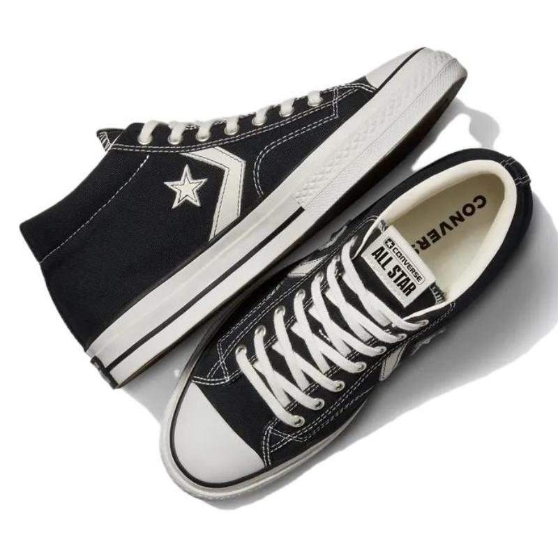 Converse Звездный игрок 76 Удобные и универсальные износостойкие эспадрильи средней высоты Унисекс Черно-белые