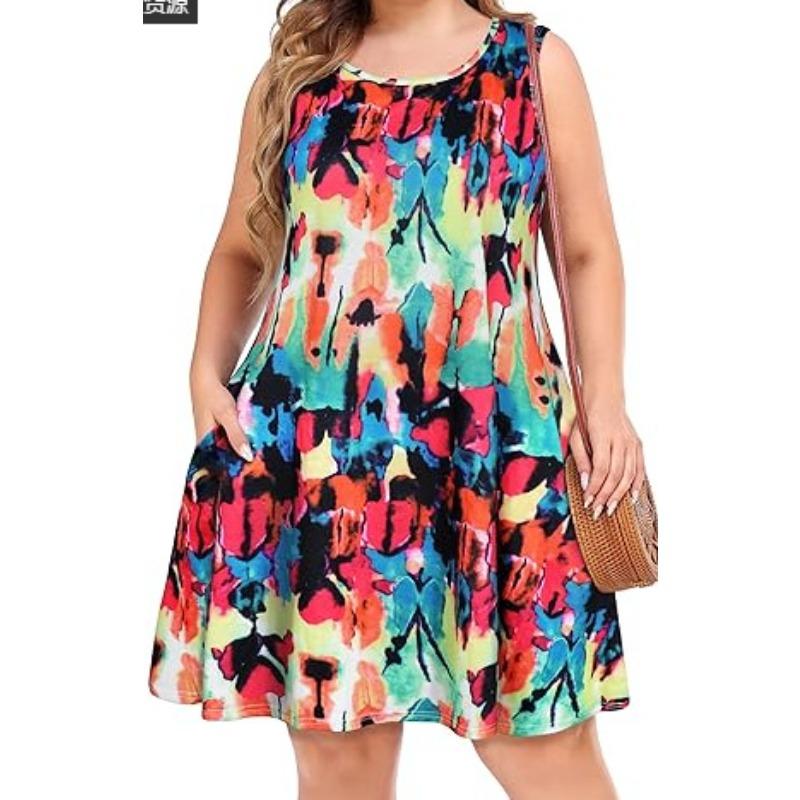 Sleeveless Dress Summer New Beach Hawaiian Print Loose Vest Skirt With Pockets