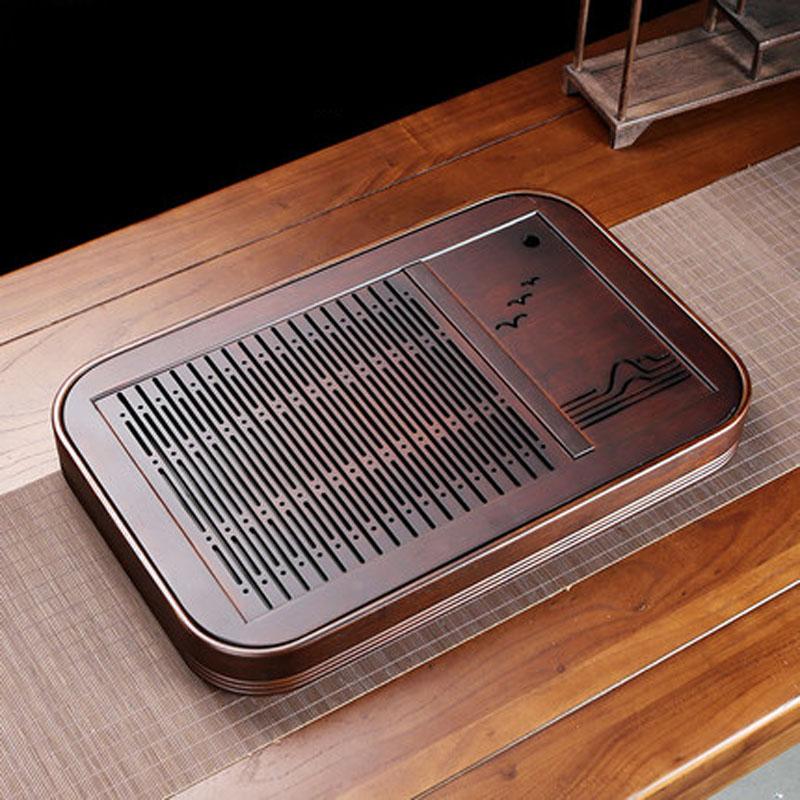 Поднос для чая из натурального бамбука, подставка для сбора воды, столик для чайного домика, подставка для чашки чая, китайская чайная утварь для кунг-фу