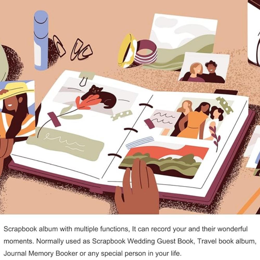 Wooden Scrapbook Album Scrapbook Photo Album, Guest Book DIY Memory Book with 15 Black Pages, for Christmas Anniversary Birthday Gift