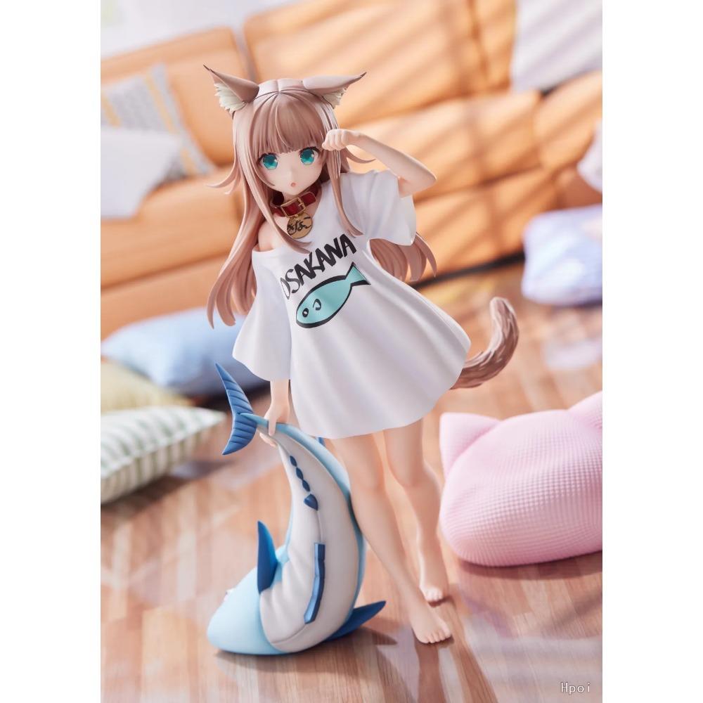 19CM Anime Figure My Cat Is A Cute Girl Soy Flour White Shirt Standing Good Morning Model PVC Gift Collection Action Toy