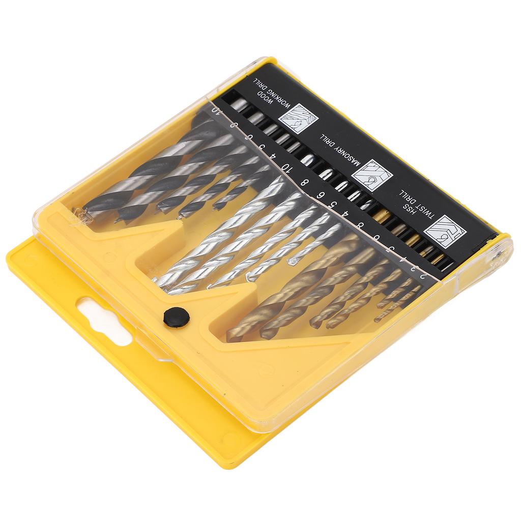 Набор из 16 спиральных сверл из быстрорежущей стали со спиральной канавкой и цилиндрическим хвостовиком для дерева и пластика