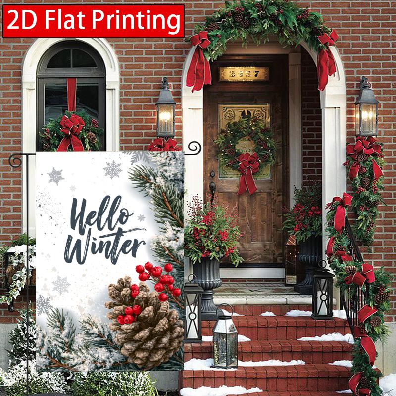 2D Flat - 2D Flat - 2D Flat, 1pc Cozy Winter Scene (1) 2D Flat Printing, Double-Sided Garden Flag, Family Courtyard Lawn Decoration, Outdoor Decoratio