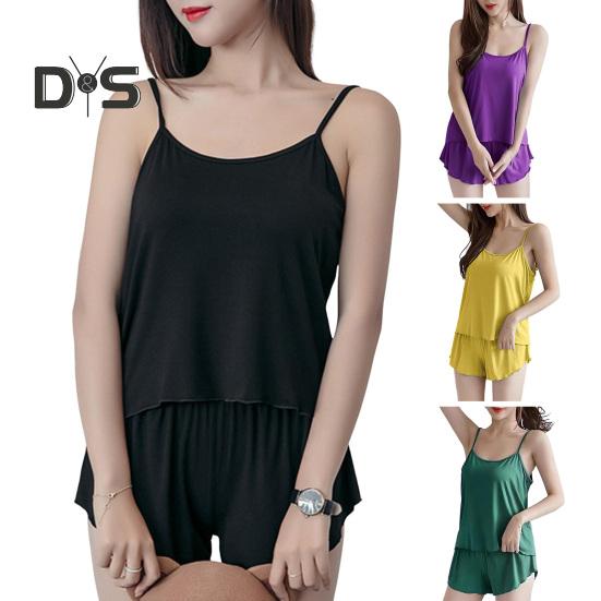Женский пижамный комплект из 2 предметов, свободный топ на бретельках и шорты, летний повседневный комплект без рукавов для сна, домашняя одежда для спальни, домашний костюм