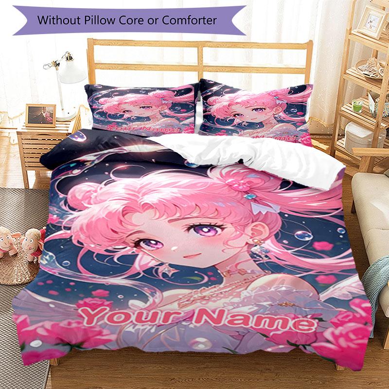 3pcs Custom Name Fantasy Bubble Princess Bedding Set Printed Bedding Set Duvet Cover Closure Includes 1 Duvet Cover & 2 Pillowcases Bedroom Decor