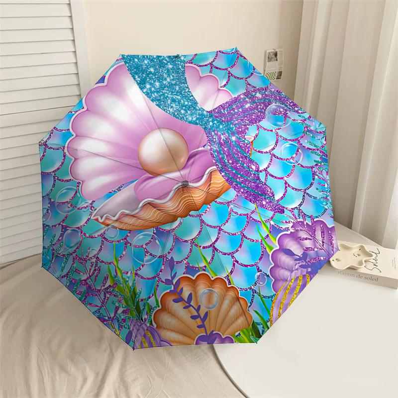 1PC Mermaid Shell Umbrella-8-Rib Reinforced Portable Folding Travel Suitable for All Seasons Outdoor Daily Use-Z0478