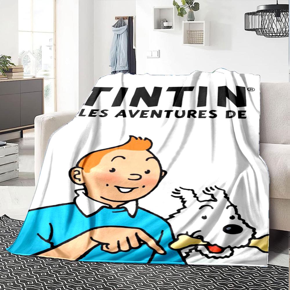 The Adventures of Tintin Theme Printed Blanket - Perfect for Couch, Bed, Travel & Outdoor Use | Machine Washable, Cozy & Durable.
