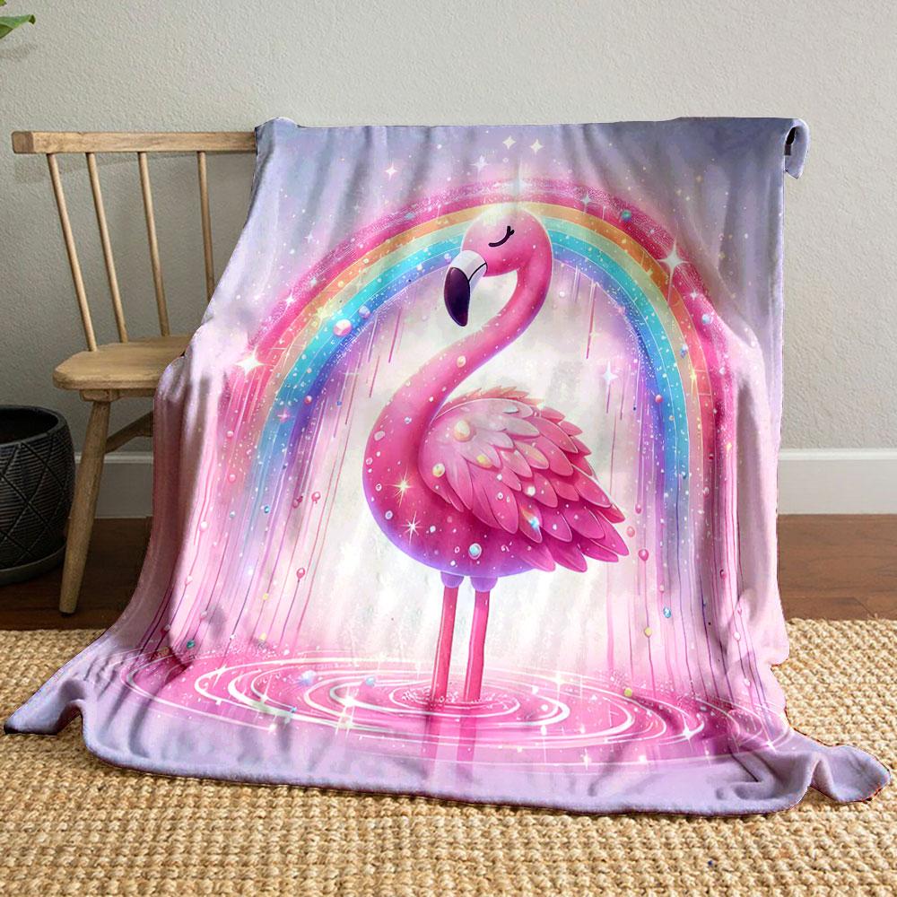 Pink Flamingo with Rainbow Magic print blanket soft and cozy perfect for the living room bed sofa or a nap,gift