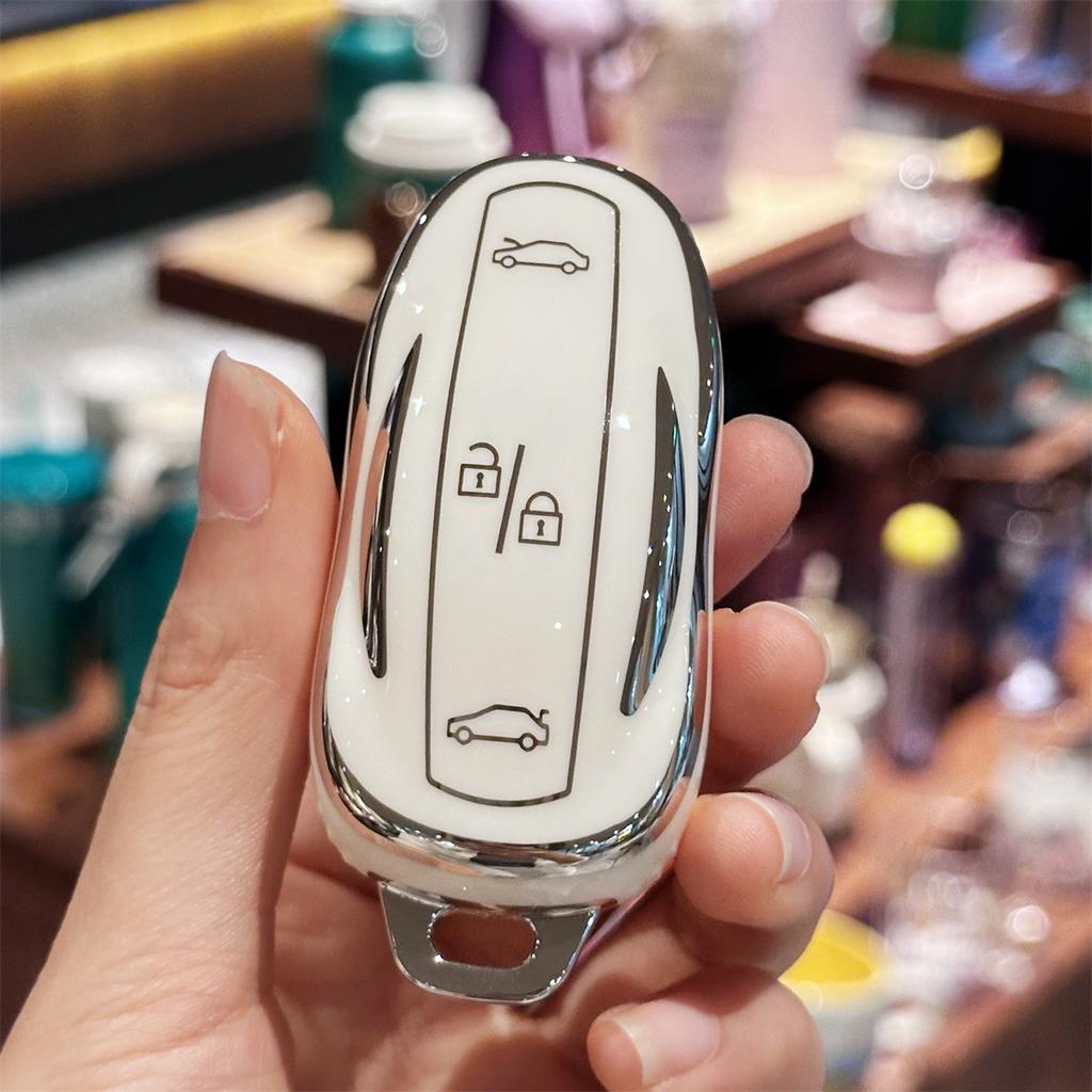 Key Fob Cover with Keyring Car Keychain for Tesla Model S Model 3 Model Y Model X Remote Smart Key Protector