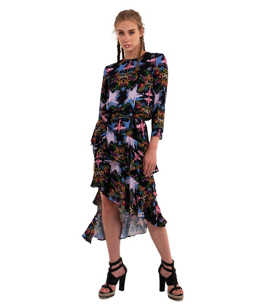 Greedius Black Chandelier Ruffle Dress