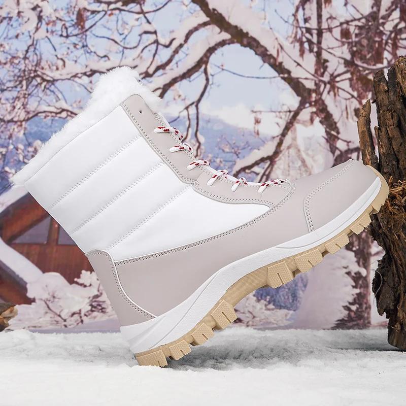 Женские ботинки Водонепроницаемые ботинки на каблуке для зимы Ботильоны на платформе Сохраняют тепло Зимняя обувь Плюшевые уличные короткие ботинки