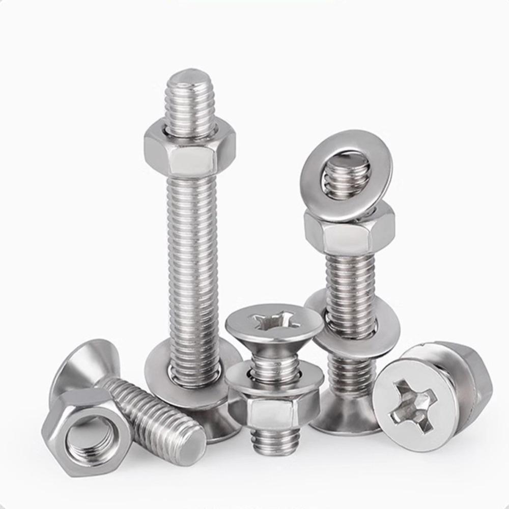 650-piece stainless steel Phillips head countersunk head bolt and nut kit, M3, M4, M5, M6, including screws, nuts, and washers.
