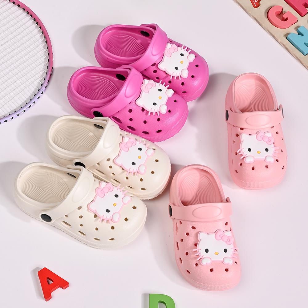 Cute Cartoon Sanrio KT Slippers Garden Shoes For Girls Soft Sole Clogs For Baby Breathable Non-slip Indoor Outdoor Beach Sandals