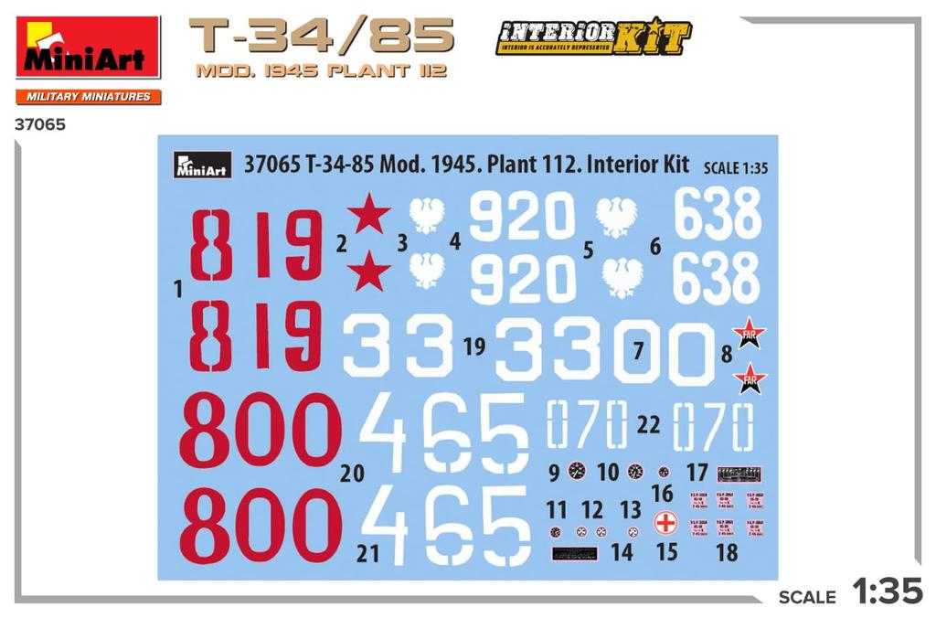 Miniart 1945 112th Factory Interior Kit Plastic Model MA37065 1/35 T-34-85