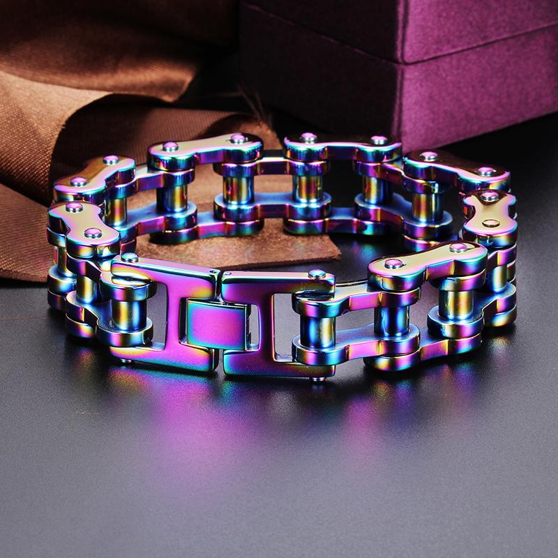 Мужские браслеты из нержавеющей стали в стиле рок-н-ролл, радуга, массивные 18 мм, 9 дюймов, велосипедная цепочка на руку, браслеты для мужчин, ювелирные изделия для мальчиков