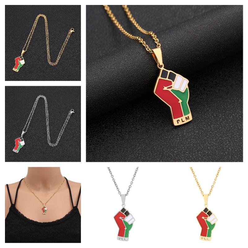 Stainless Steel Palestinian Map Pendant Necklace Ethnic Style Couple's Trendy Titanium Steel Accessory