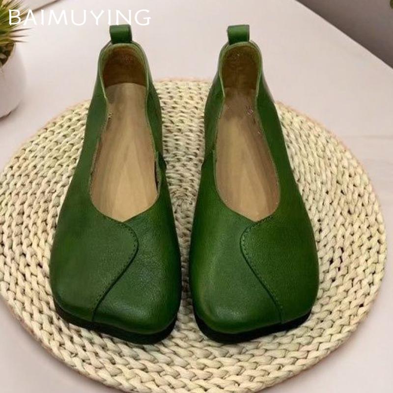 Кожаные туфли на плоской подошве женские лоферы с квадратным носком повседневная обувь 2025 года трендовые мягкие удобные зимние дизайнерские женские туфли