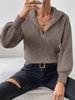 Women's Knitted Polo Collar Zipper Sweater: Solid Color, Loose Fit, Long Sleeve