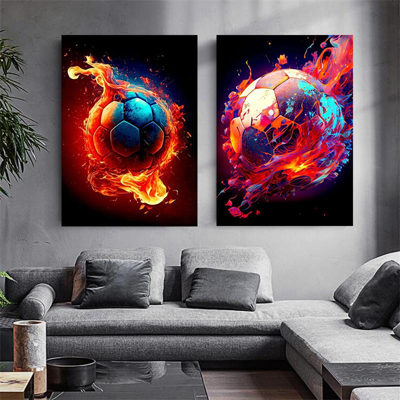 Абстрактные красочные футбольные плакаты и картины на холсте с изображением пламени, настенные художественные картины для гостиной, украшения дома, подарка