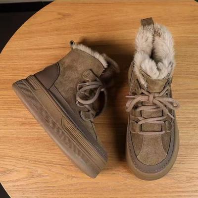 Женские зимние ботинки из коровьей замши на платформе, с застежкой-молнией и круглым носком, зимние уличные женские туфли на толстой подошве, ботинки ручной работы