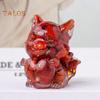 Natural Stone Nine-tailed Fox Figurine Positive Healing Energy Hand-carved Colorful Faux Crystal Love Heart Animal Statue Desktop Decoration Ornament