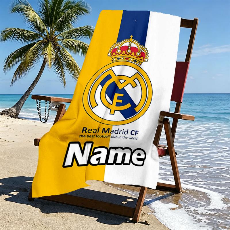 Custom Name Personalized Real Madrid Print Beach Towel, for Trip Camping Beach Party Home Decor, Birthday Gift for Family & Friends
