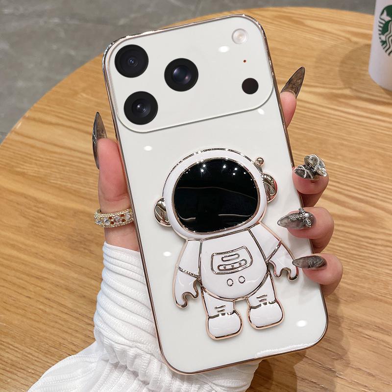 For iPhone 18 Pro / 18 Pro Max Case Shining Astronaut Spaceman Bracket Holder Design soft plating For iPhone 18 Pro / 18 Pro Max Back cover