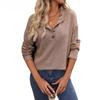 Women's Autumn and Winter Loose Casual Pit Strip Long Sleeve Button T-shirt Top