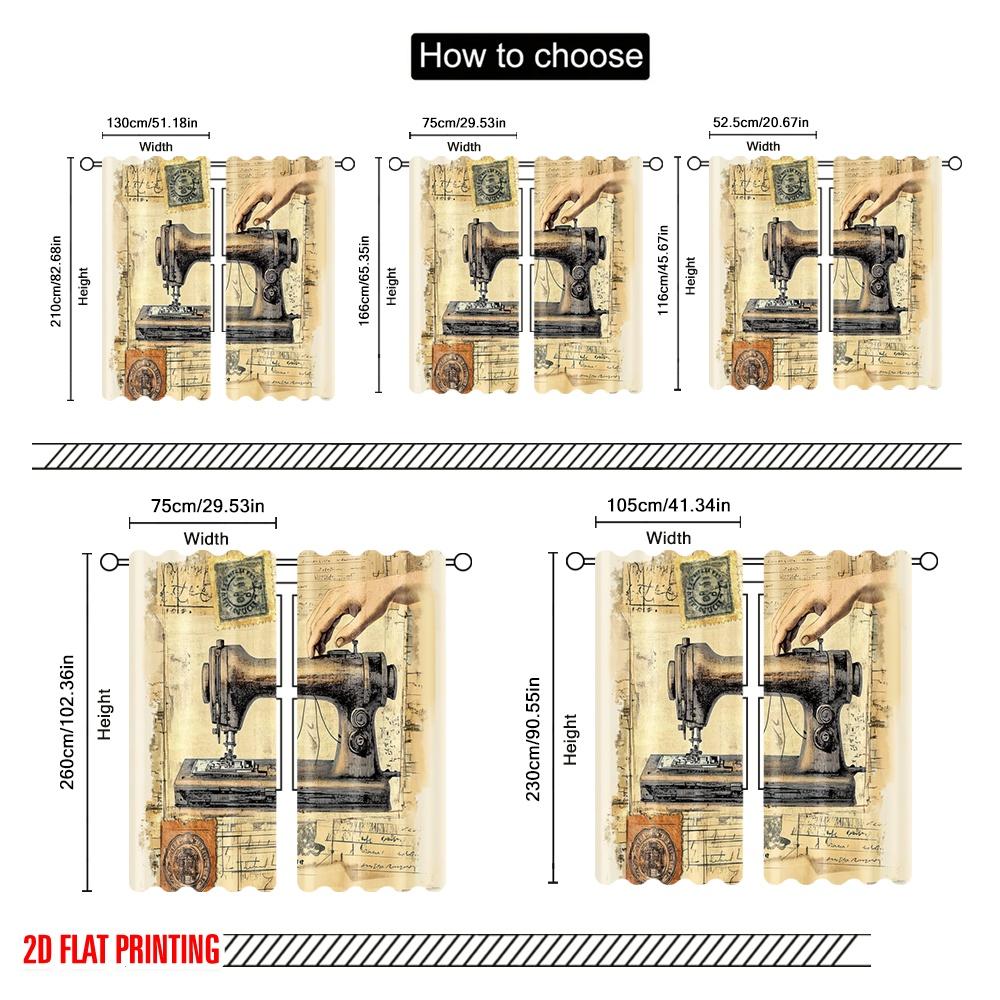 2 шт., 2D печать на плоскости Современные шторы Винтажная швея Универсальная полиэстеровая ткань (без стержня) Идеал для декора комнаты