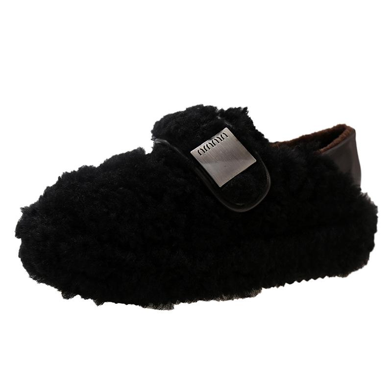 Туфли из овечьей шерсти на толстой подошве с одним ремешком, детская осенне-зимняя верхняя одежда высокого класса, новые хлопковые туфли Doudou